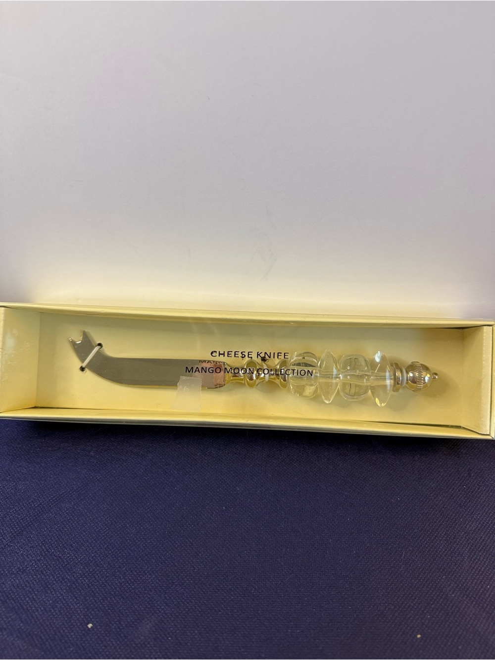 NWT Mango Moon Collection Acrylic Beaded Handle Cheese Knife Server Gift Box